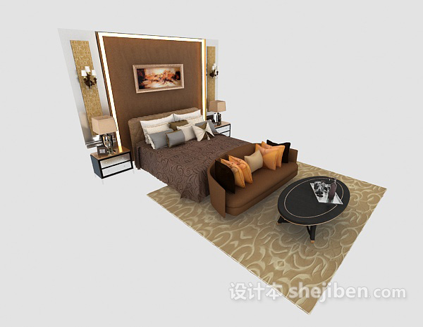 免费常见居家双人床3d模型下载
