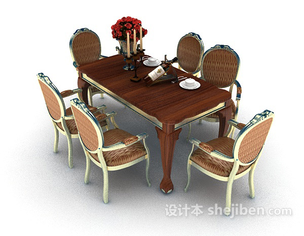 设计本欧式六人餐桌3d模型下载