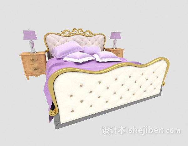 免费欧式浪漫双人床3d模型下载
