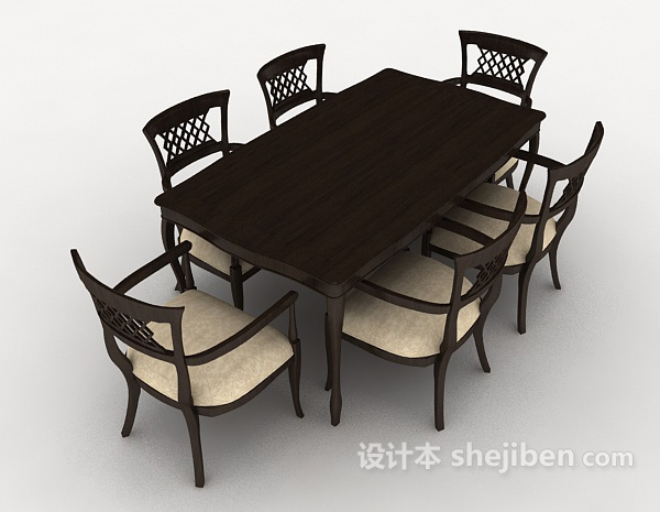 设计本棕色现代桌椅组合3d模型下载