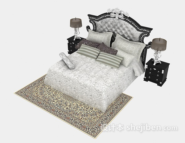 免费欧式风格温馨双人床3d模型下载