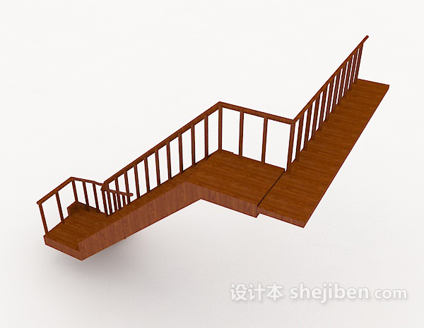 设计本棕色实木楼梯3d模型下载