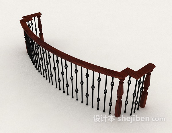 设计本弧形实木栏杆3d模型下载