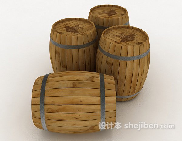 实木酒桶3d模型下载