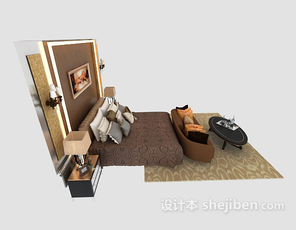 设计本常见居家双人床3d模型下载