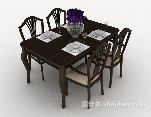 黑色简欧桌椅组合3d模型下载