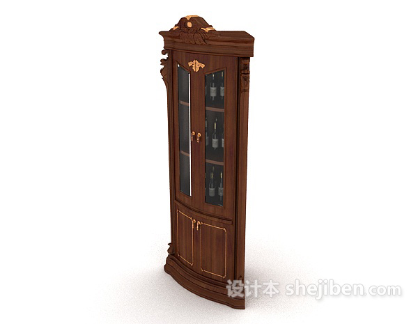 设计本实木传统欧式展示柜3d模型下载