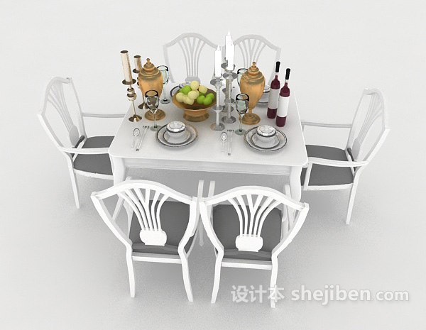 欧式风格白色简欧风格餐桌3d模型下载