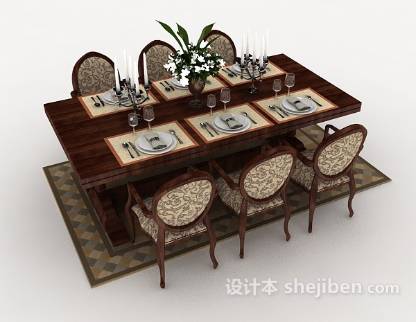设计本欧式实木家居餐桌3d模型下载