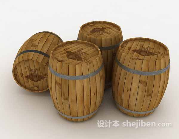 免费实木酒桶3d模型下载