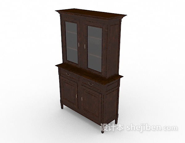 设计本棕色简欧家居碗柜3d模型下载