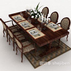 欧式实木家居餐桌3d模型下载
