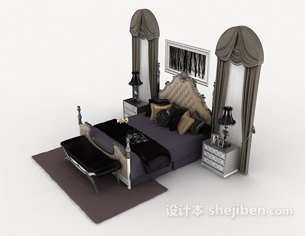 设计本传统欧式双人床3d模型下载