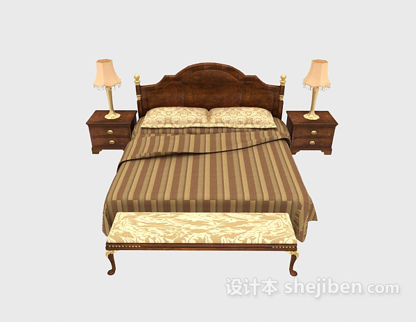 欧式风格棕色欧式双人床3d模型下载