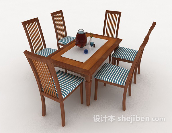 现代风格实木现代家居桌椅组合3d模型下载