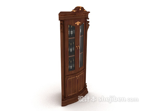 实木传统欧式展示柜3d模型下载