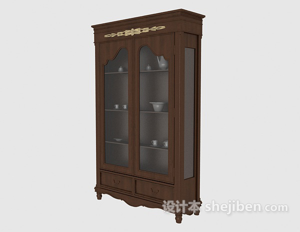 设计本棕色实木欧式展示柜3d模型下载
