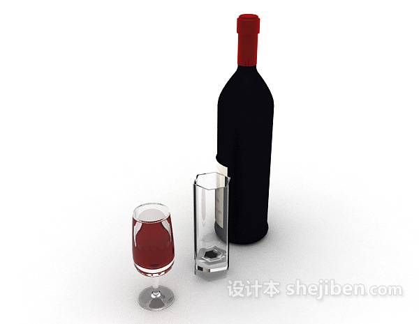 设计本红酒、玻璃杯3d模型下载