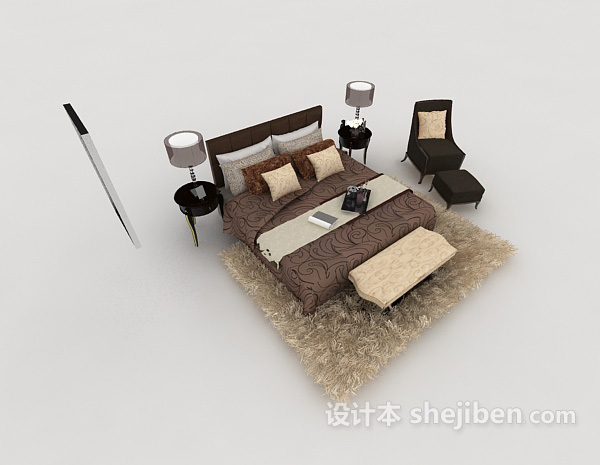 免费现代卧室双人床3d模型下载