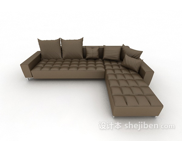 现代风格棕色皮质居家沙发3d模型下载