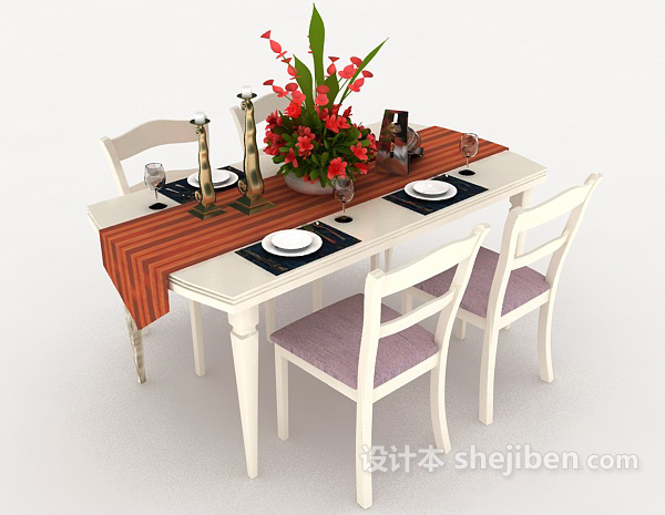 简约田园餐桌3d模型下载