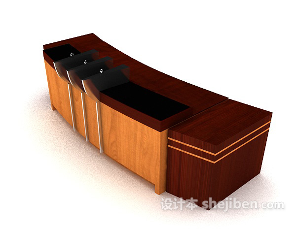 设计本棕色实木办公班台3d模型下载
