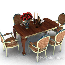 欧式六人餐桌3d模型下载