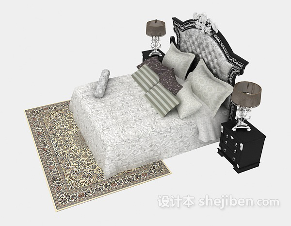 设计本欧式风格温馨双人床3d模型下载