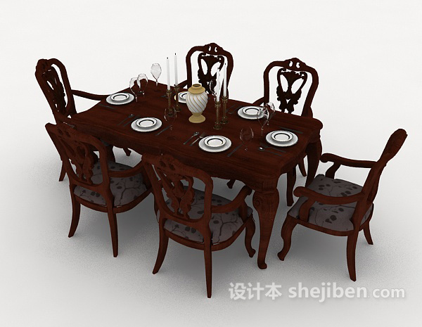 免费红木欧式餐桌3d模型下载