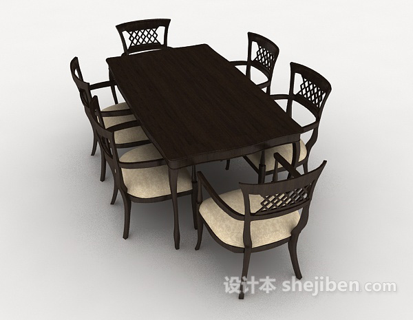 免费棕色现代桌椅组合3d模型下载