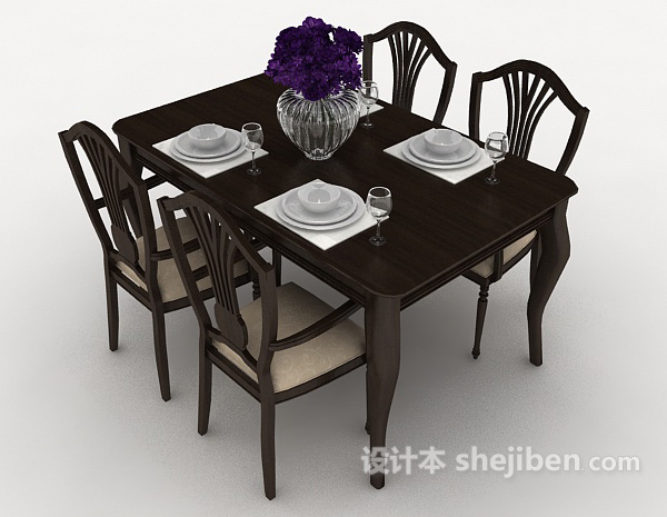 免费黑色简欧桌椅组合3d模型下载