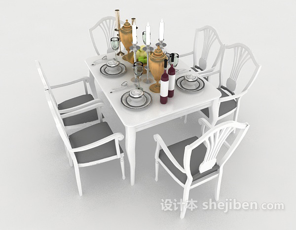 设计本白色简欧风格餐桌3d模型下载