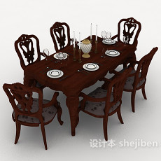 红木欧式餐桌3d模型下载