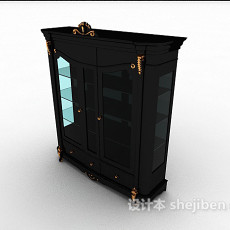 黑色实木展示柜3d模型下载