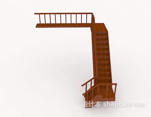 棕色实木楼梯3d模型下载
