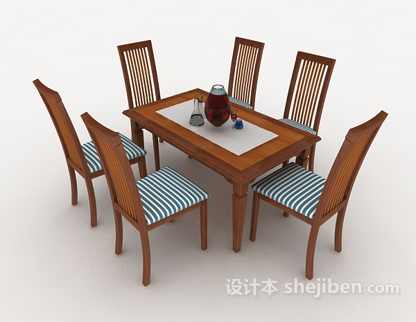 实木现代家居桌椅组合3d模型下载