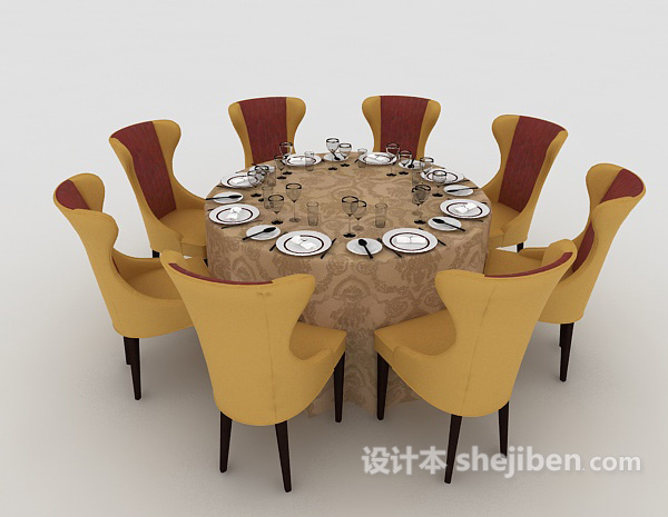 现代风格酒店多人餐桌3d模型下载