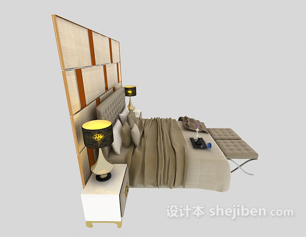 设计本现代浅色系双人床3d模型下载