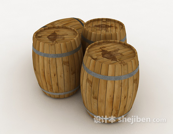 设计本实木酒桶3d模型下载