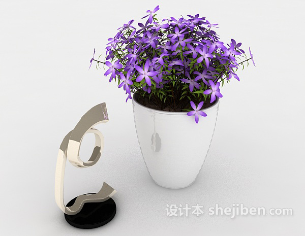 现代风格紫色小盆栽3d模型下载