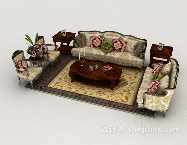 免费欧式风格高档组合沙发3d模型下载