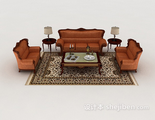 欧式风格漂亮组合沙发3d模型下载