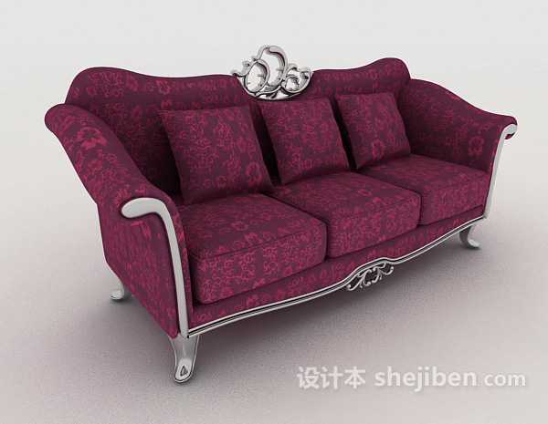 免费欧式红色三人沙发3d模型下载