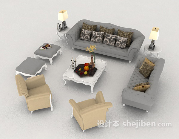 欧式风格欧式风格浅色组合沙发3d模型下载