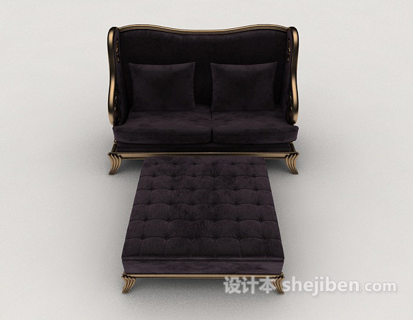 欧式风格紫色双人休闲沙发3d模型下载