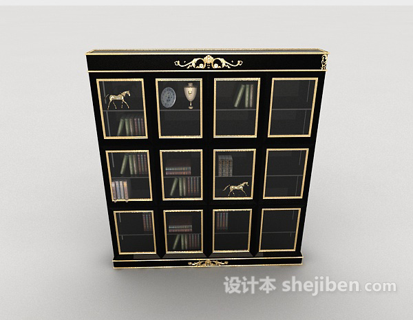 欧式风格欧式居家黑色书柜3d模型下载