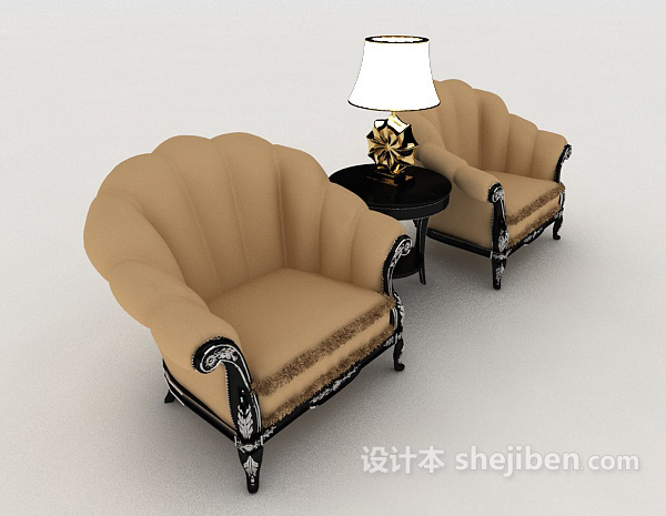 免费灰色欧式单人沙发3d模型下载