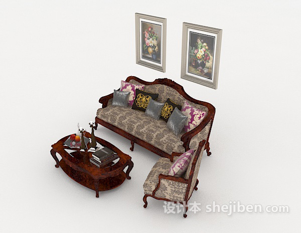 设计本欧式风格家居组合沙发3d模型下载