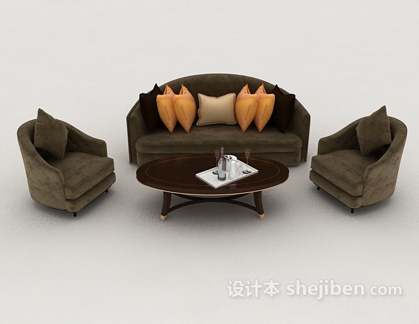 田园风格灰色组合沙发3d模型下载