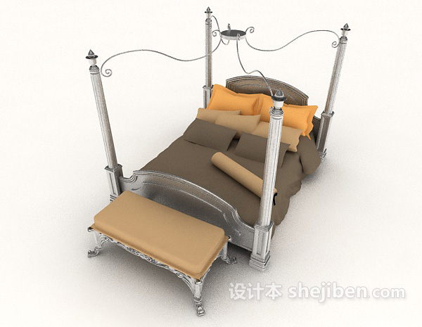 免费欧式家悦大方双人床3d模型下载